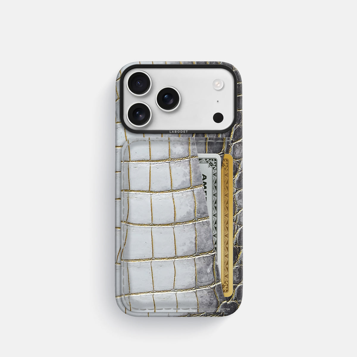 Double Card Case For iPhone 17 Pro In Himalayan Crocodile -1 | Gold-Black