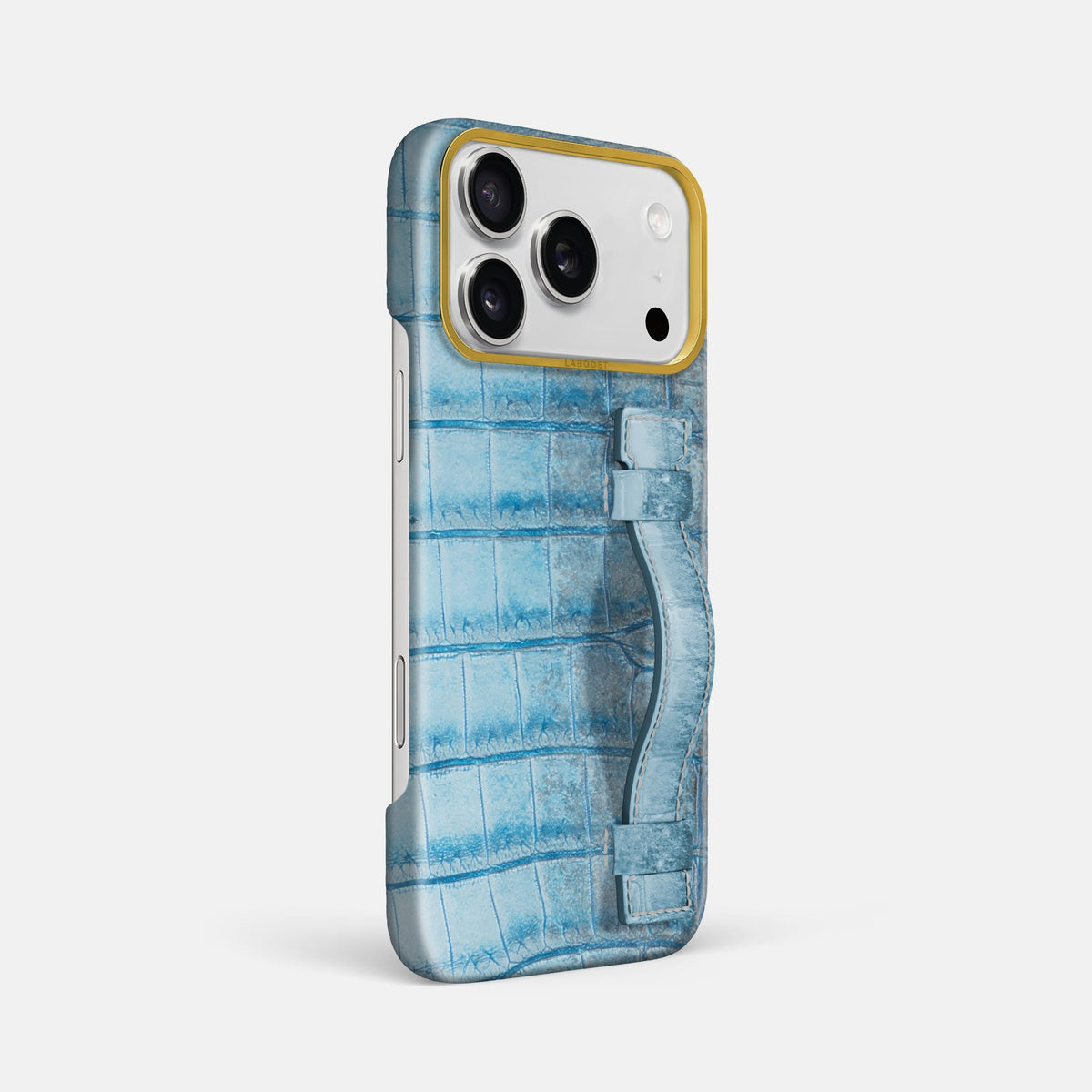 Handle Case For iPhone 18 Pro Max In Himalayan Crocodile -2 | Ice-Blue-Gold