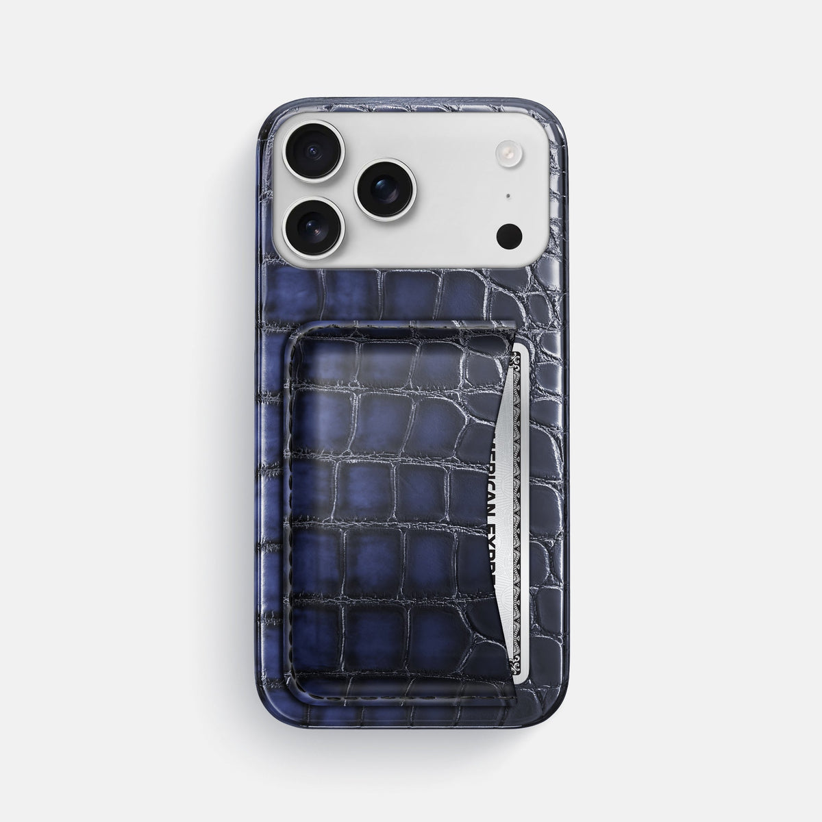 Slim Card Case For iPhone 18 Pro Max In Patina Alligator -1 | Havana-Blue