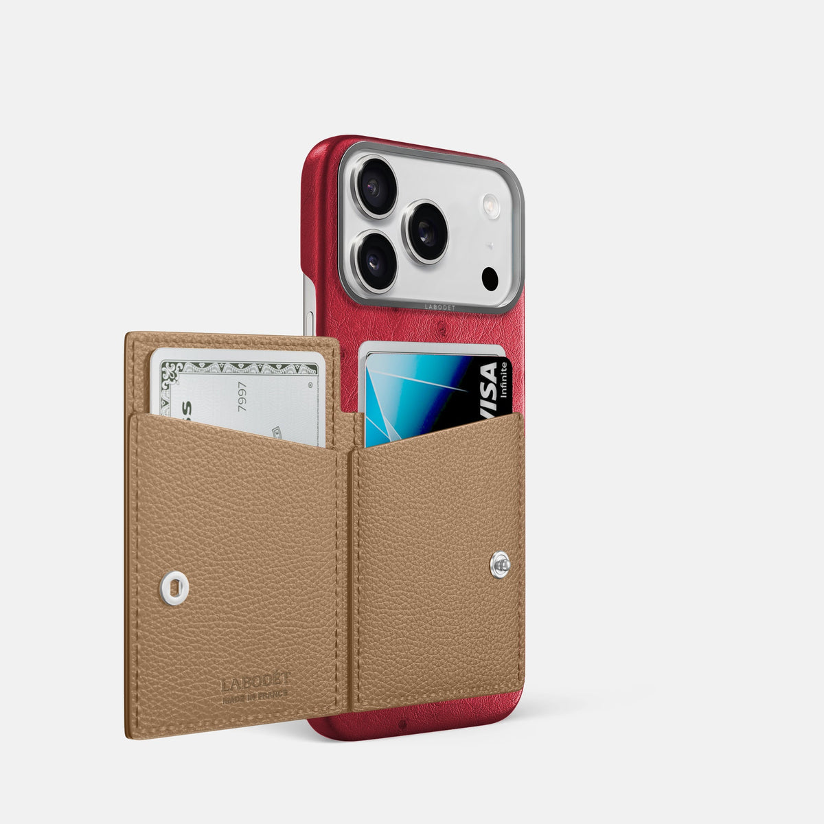 Bi-Fold Case For iPhone 18 Pro In Ostrich -2 | Red-Steel