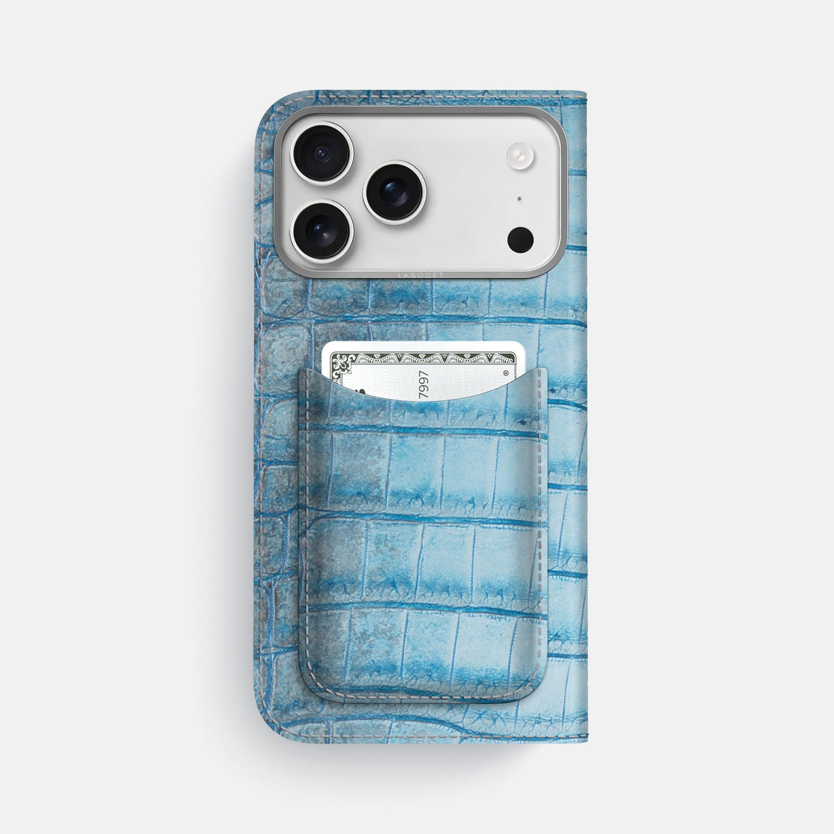 Folio Case with Card For iPhone 18 Pro Max In Himalayan Crocodile -3 | Ice-Blue-Steel