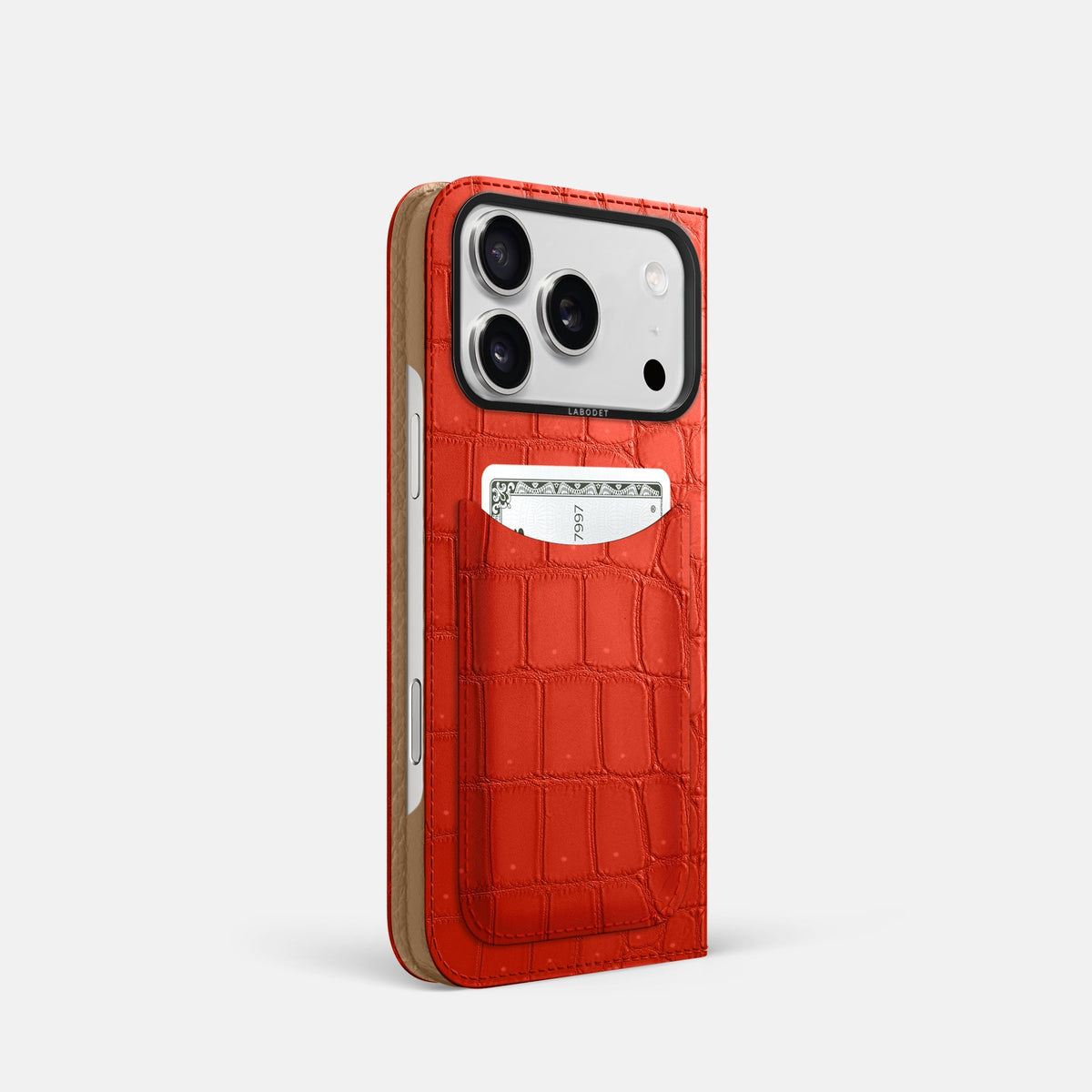 Folio Case with Card For iPhone 18 Pro In Porosus Crocodile -1 | Rust-Black