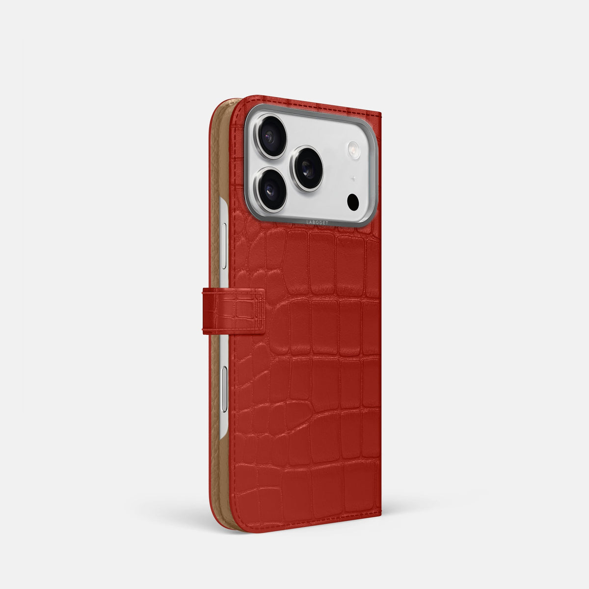 Folio Case with Clasp For iPhone 18 Pro In Alligator -1 | Red-Steel