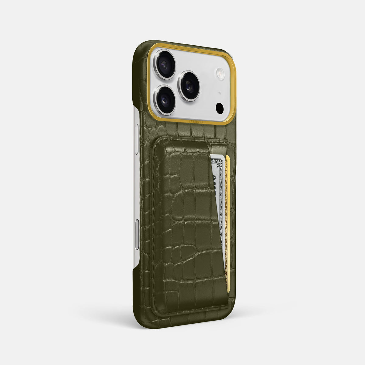 Double Card Case For iPhone 18 Pro Max In Alligator -2 | Kaki-Green-Gold