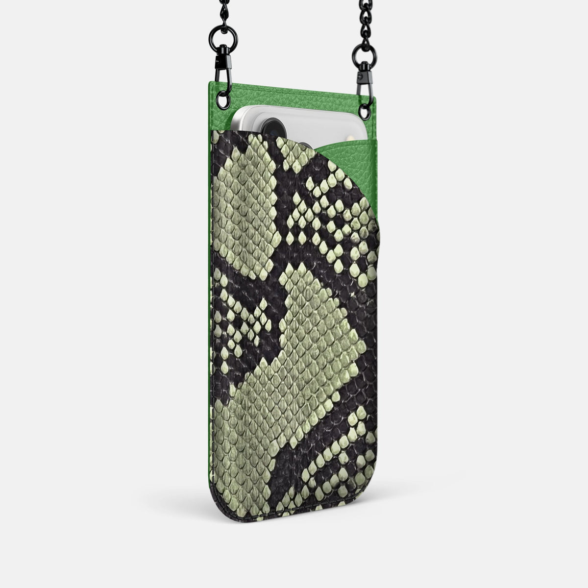 Crossbody Bag For iPhone 18 Pro In Deluxe Python -2 | Army-Green-Black