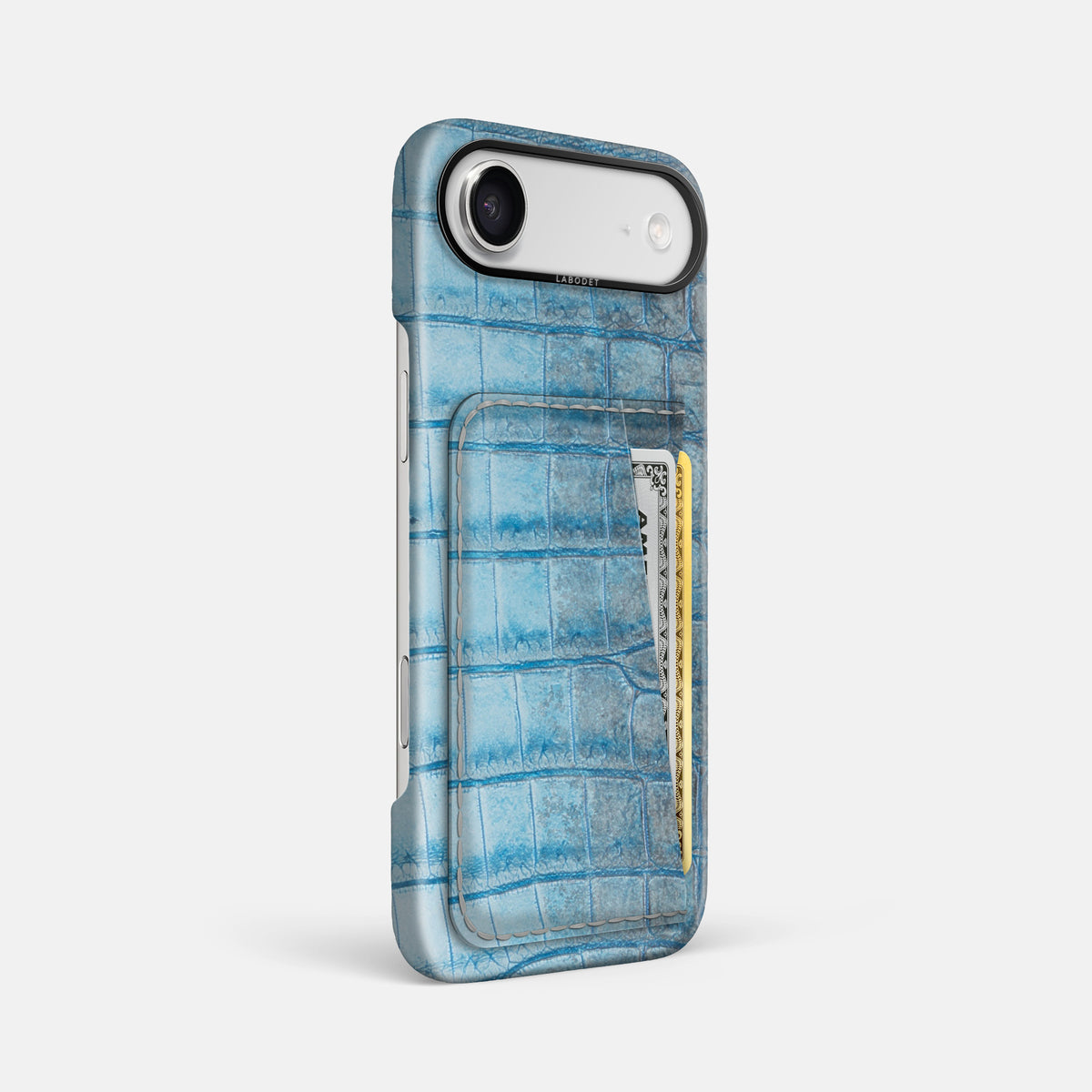 Double Card Case For iPhone 17 Air In Himalayan Crocodile -2 | Ice-Blue-Black