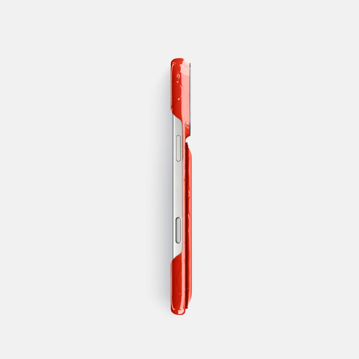 Double Card Case For iPhone 18 Pro In Shiny Alligator -3 | Coral-Orange-Steel