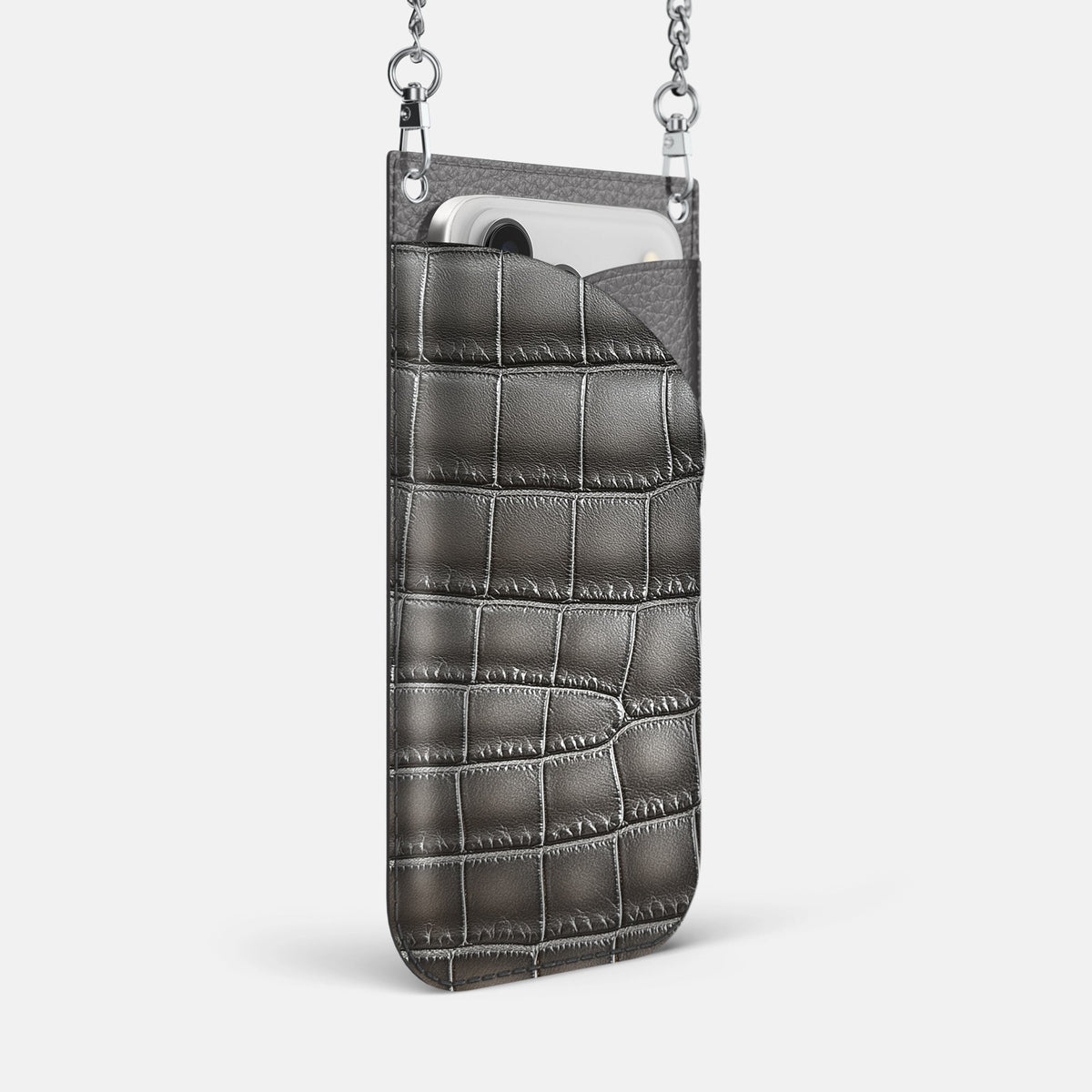 Crossbody Bag For iPhone 18 Pro Max In Patina Alligator -2 | Grey-Steel