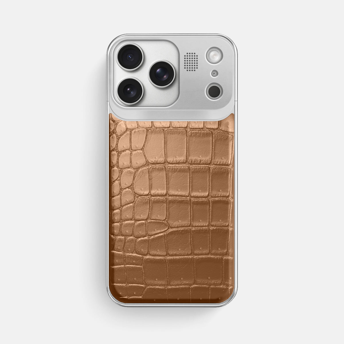 Metal Case For iPhone 17 Pro Max In Porosus Crocodile -1 | Milk-Chocolate-Steel