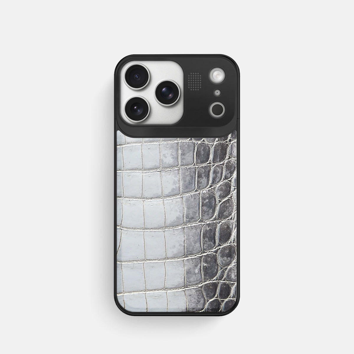 Metal Case For iPhone 17 Pro In Himalayan Crocodile -1 | Silver-Black