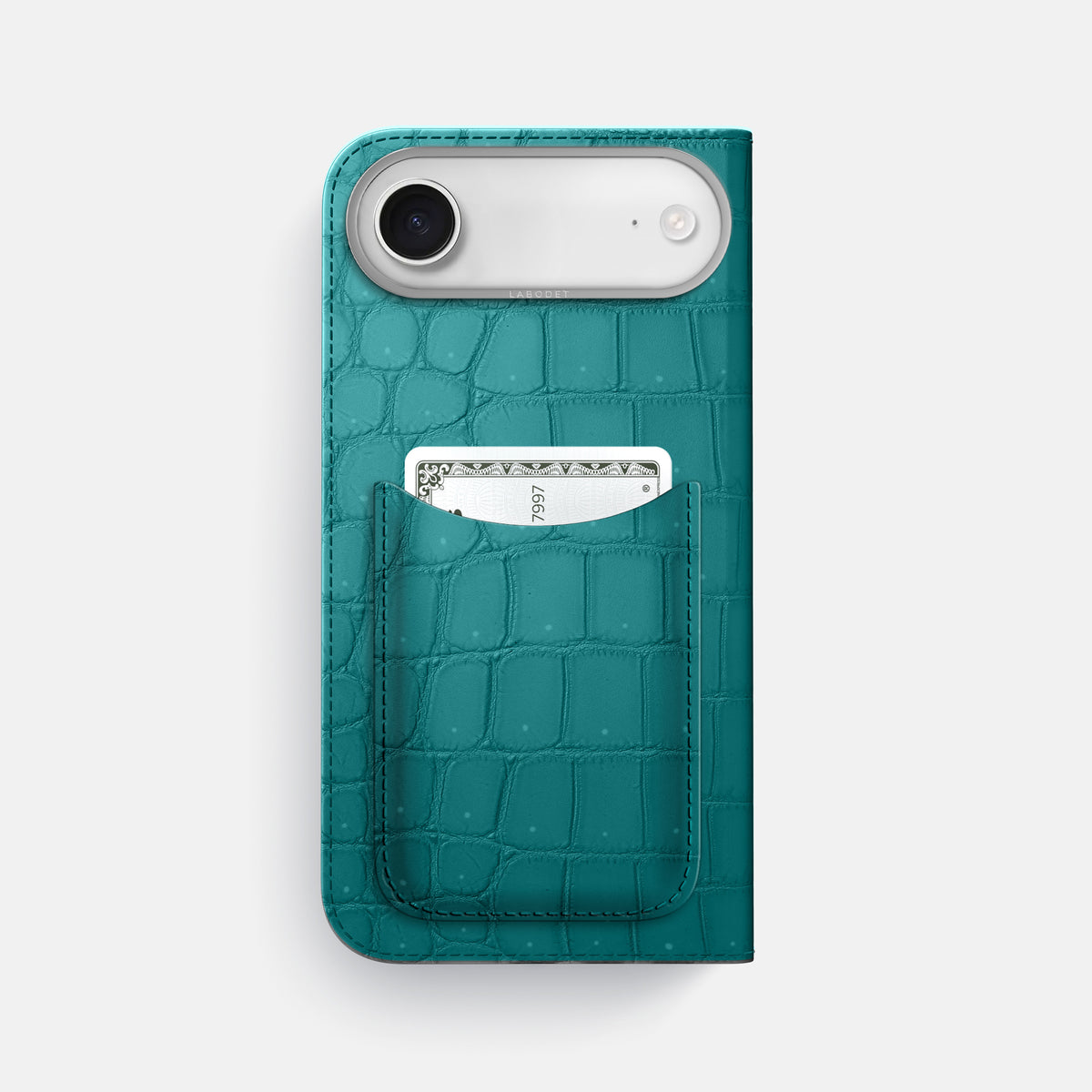 Folio Case with Card For iPhone 17 Air In Porosus Crocodile -3 | Celadon-Steel