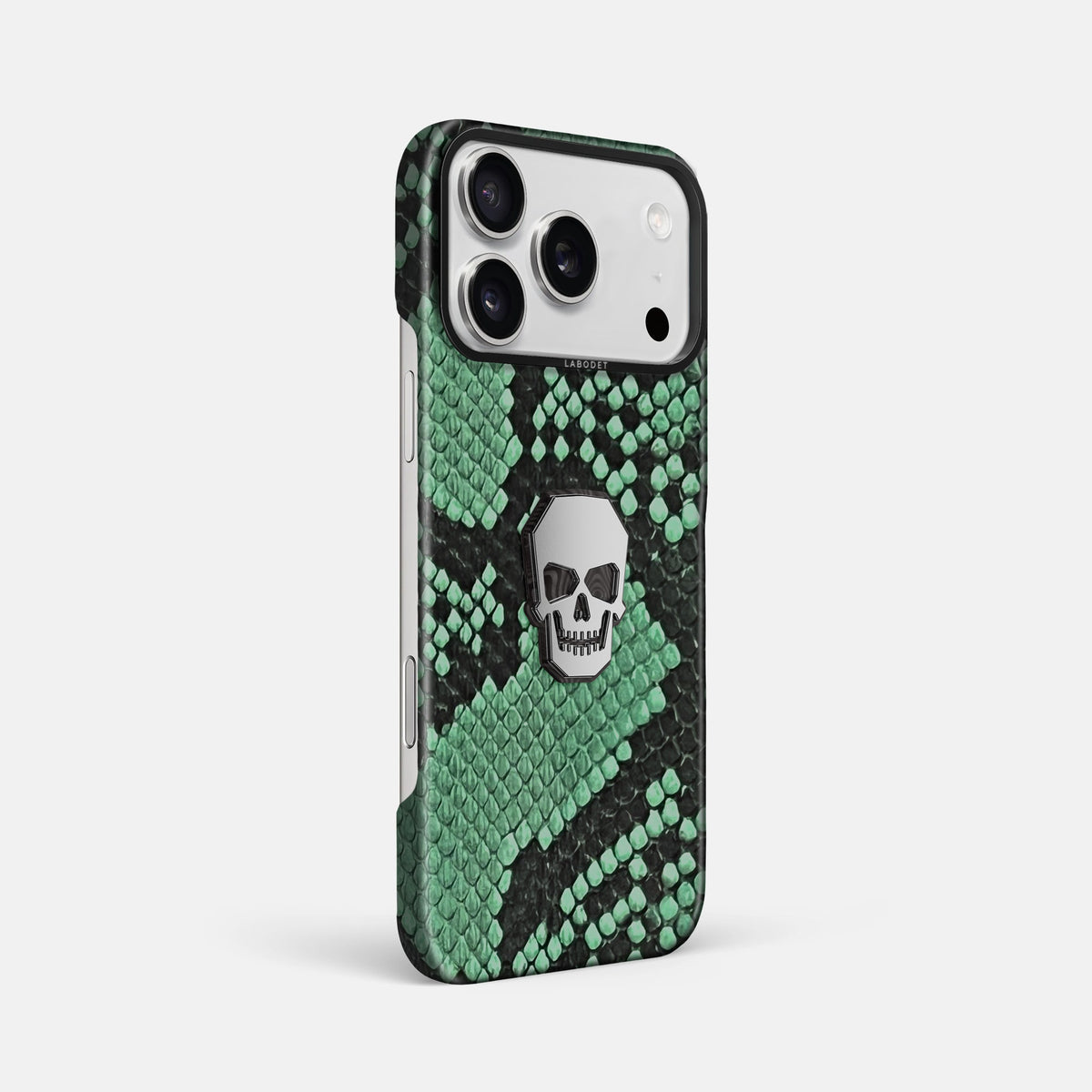 Classic Case With Titanium Skull For iPhone 18 Pro Max In Deluxe Python -2 | Forest-Green-Black
