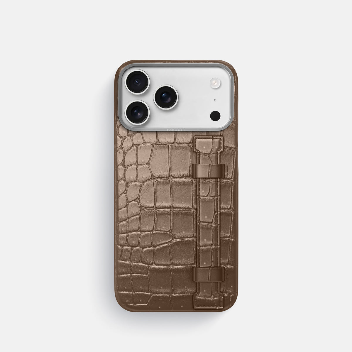 Handle Case For iPhone 17 Pro In Porosus Crocodile -1 | Fur-Brown-Steel