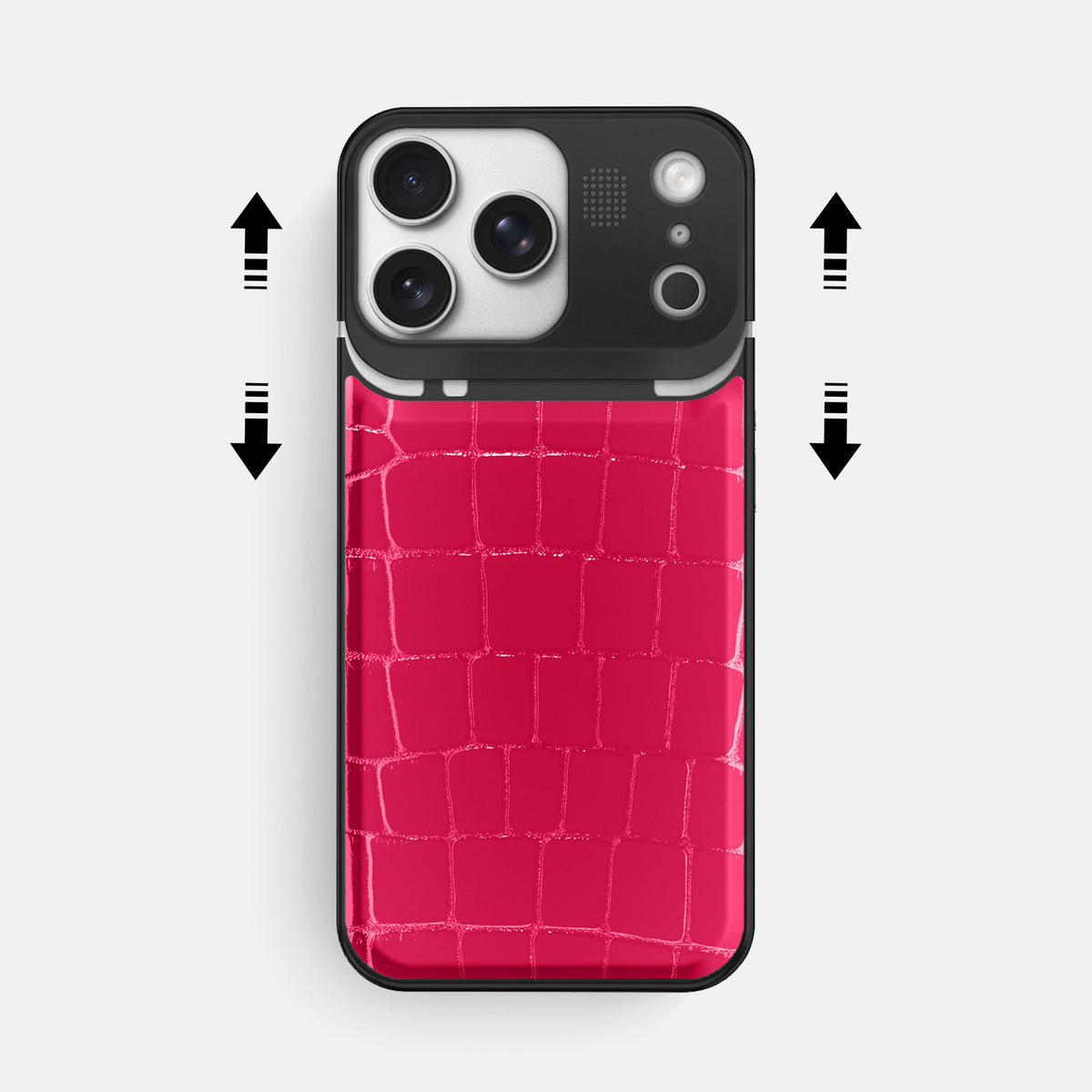 Metal Case For iPhone 17 Pro Max In Shiny Alligator -2 | Pink-Panther-Black