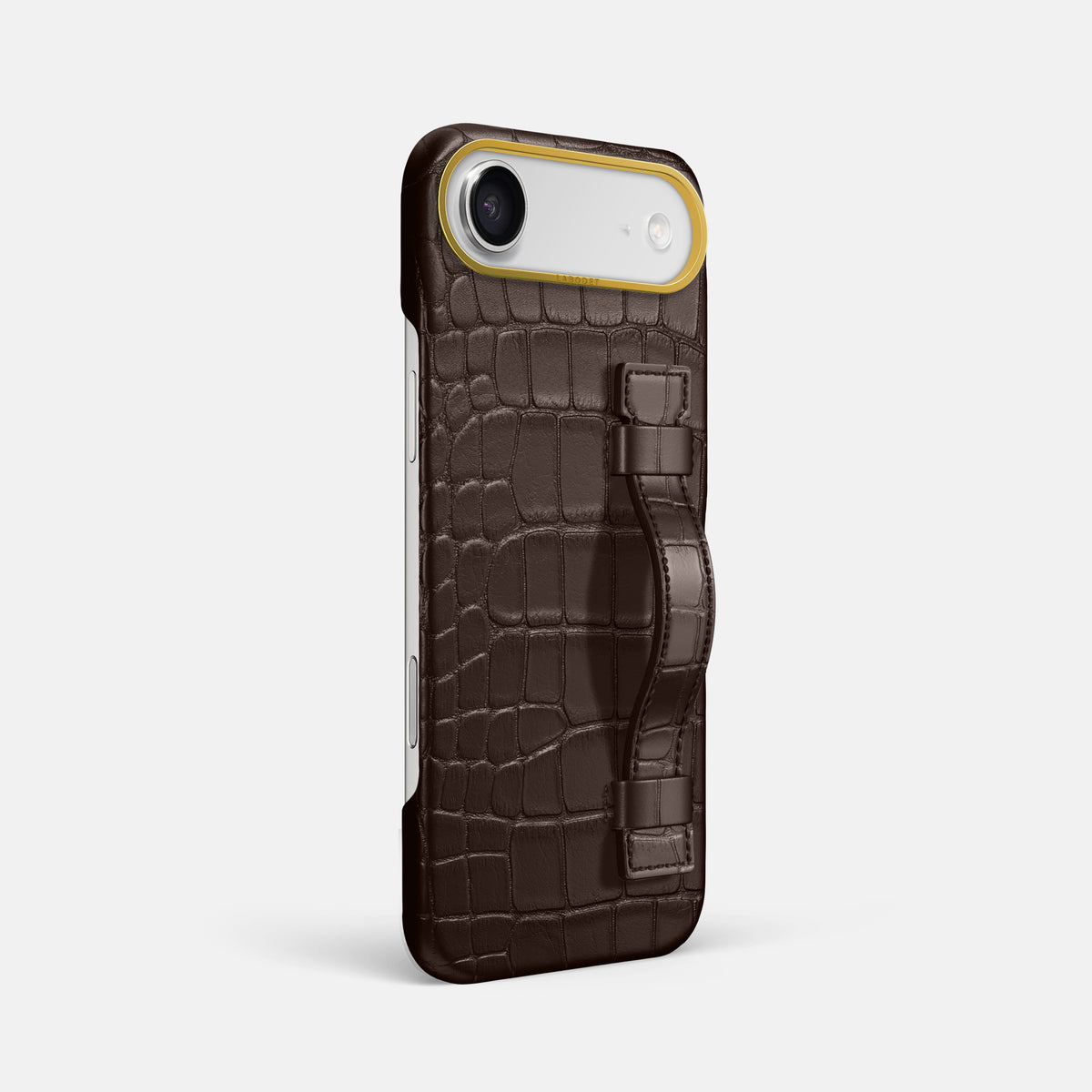 Handle Case For iPhone 17 Air In Alligator -2 | Dark-Brown-Gold