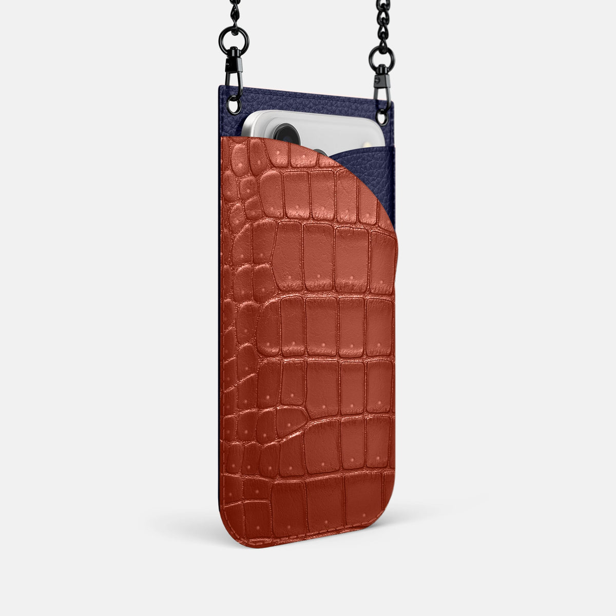 Crossbody Bag For iPhone 18 Pro In Porosus Crocodile -2 | Nuts-Black