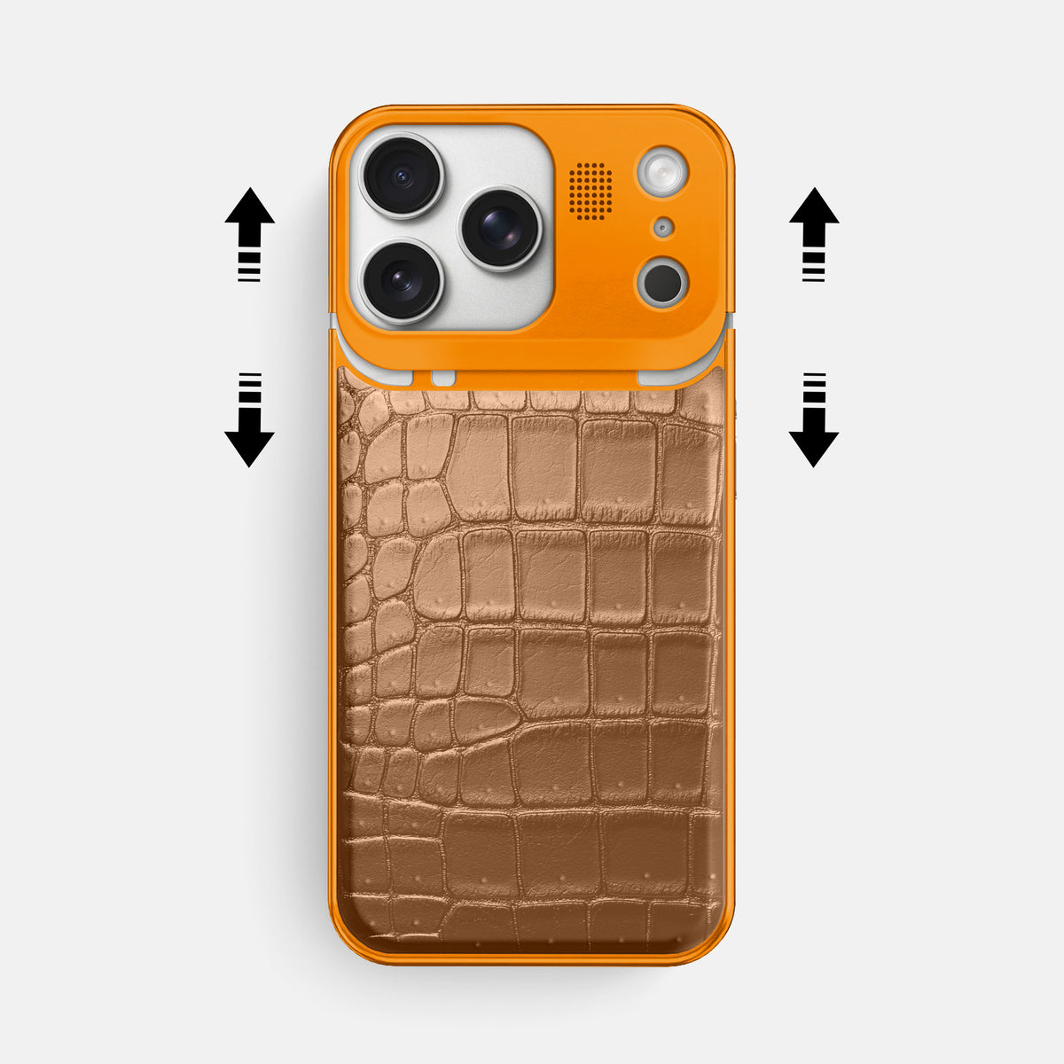 Metal Case For iPhone 17 Pro Max In Porosus Crocodile -2 | Milk-Chocolate-Orange