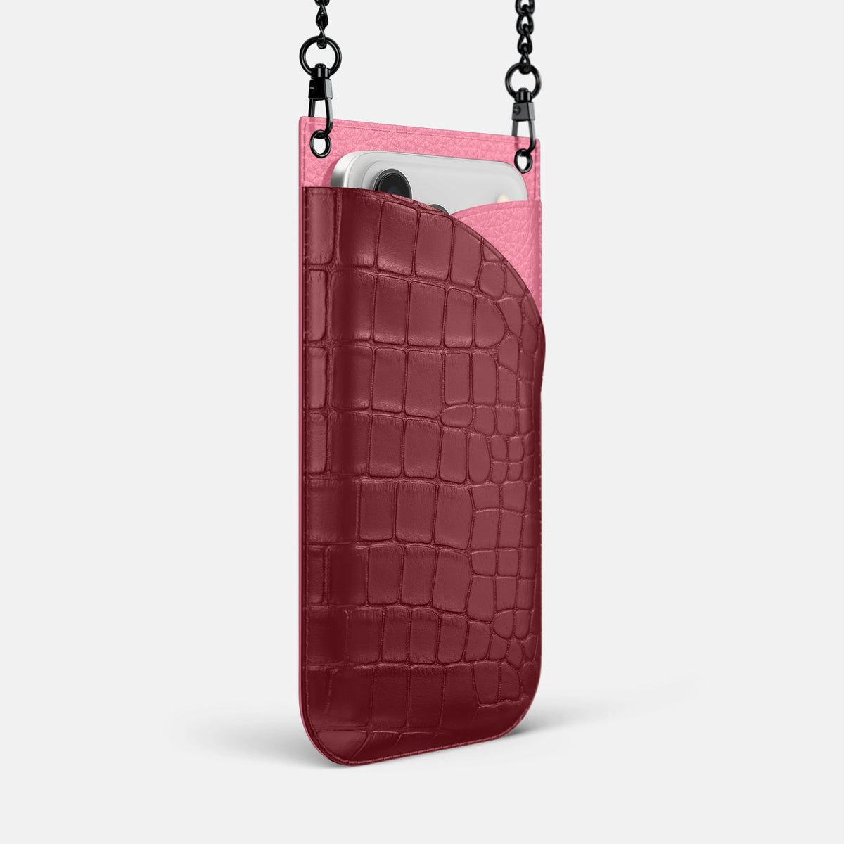 Crossbody Bag For iPhone 18 Pro Max In Alligator -2 | Burgundy-Black