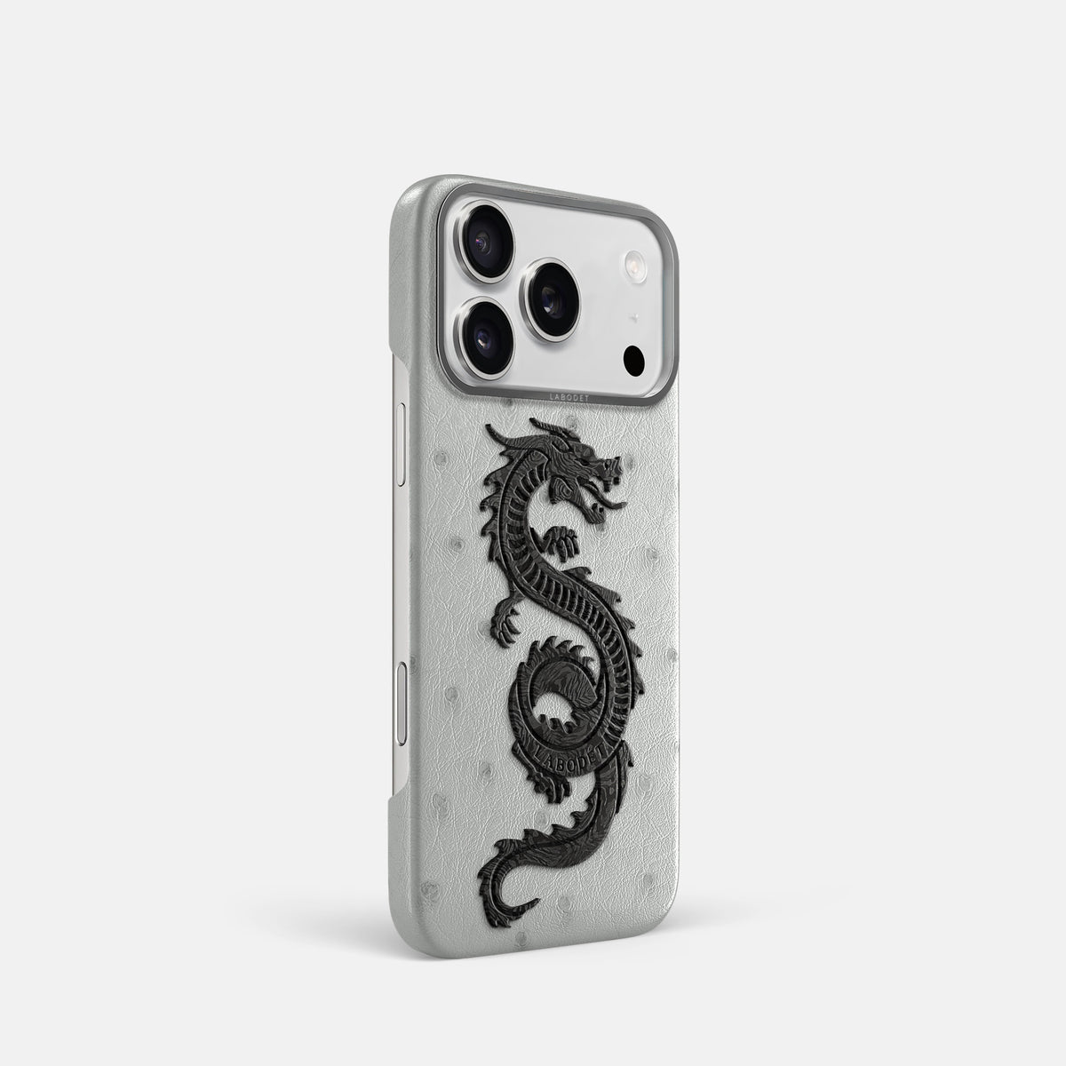 Classic Case With Carbon Dragon For iPhone 17 Pro In Ostrich -2 | White-Steel