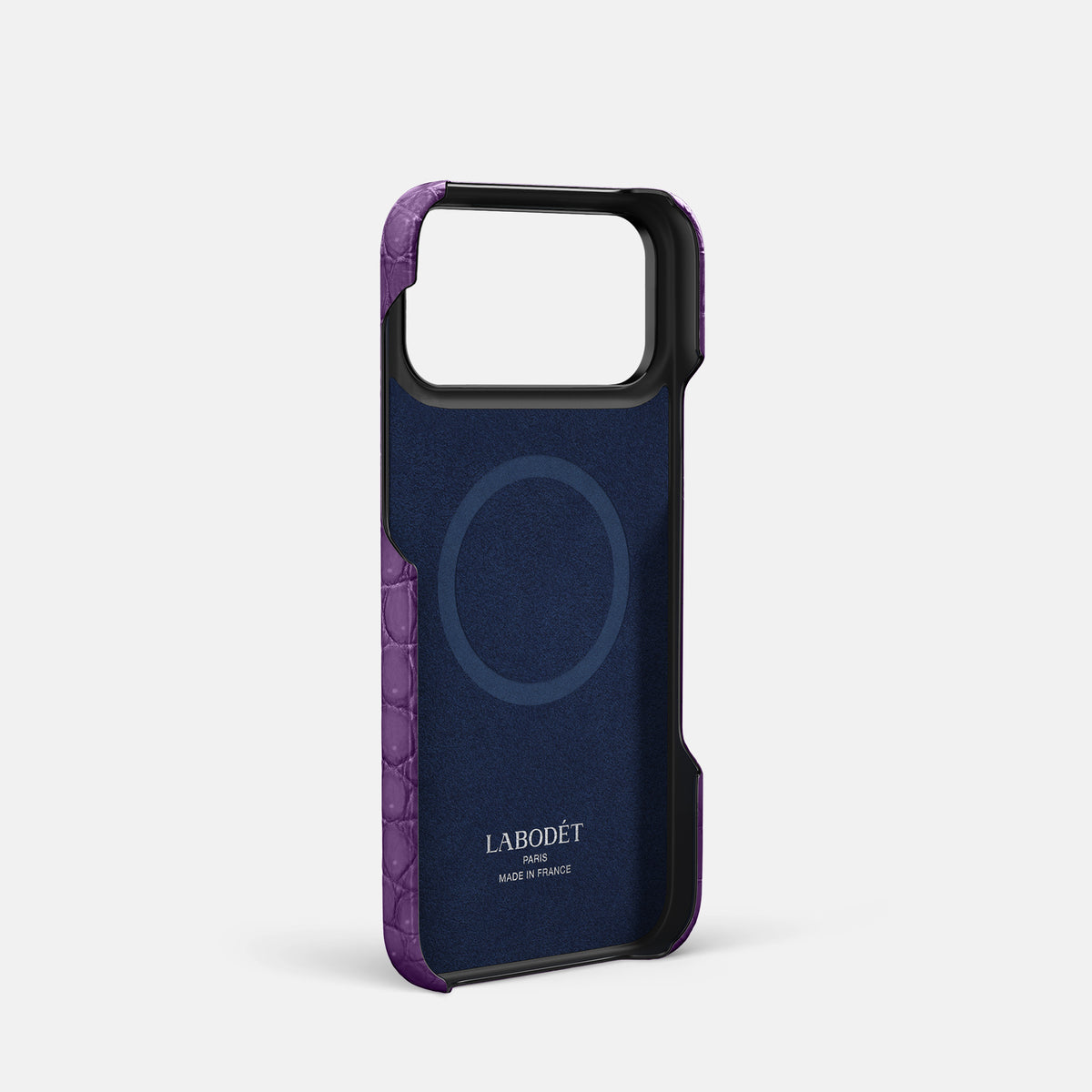 Handle Case For iPhone 17 Pro In Porosus Crocodile -4 | Purple-Black