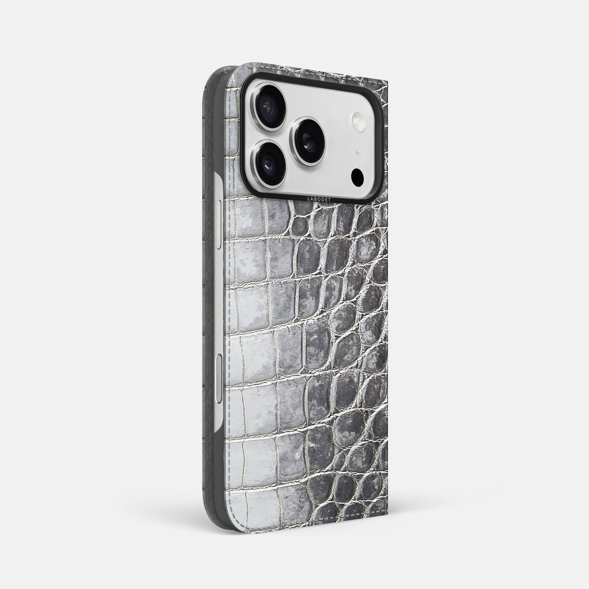 Folio Case For iPhone 18 Pro Max In Himalayan Crocodile -1 | Silver-Black