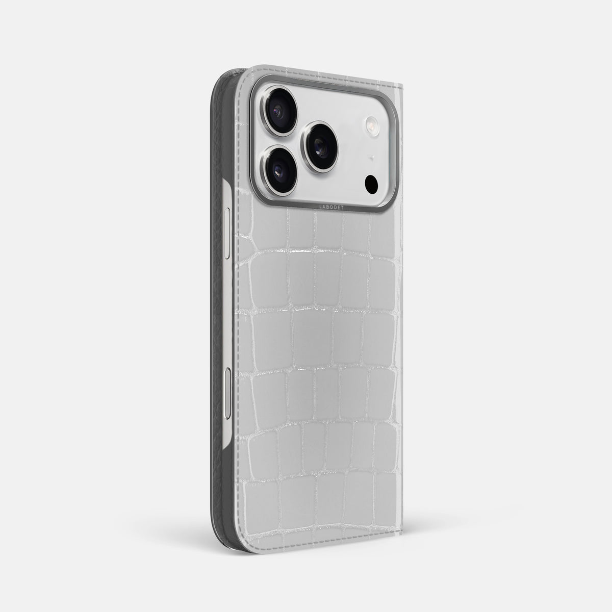 Folio Case For iPhone 17 Pro Max In Shiny Alligator -1 | White-Steel