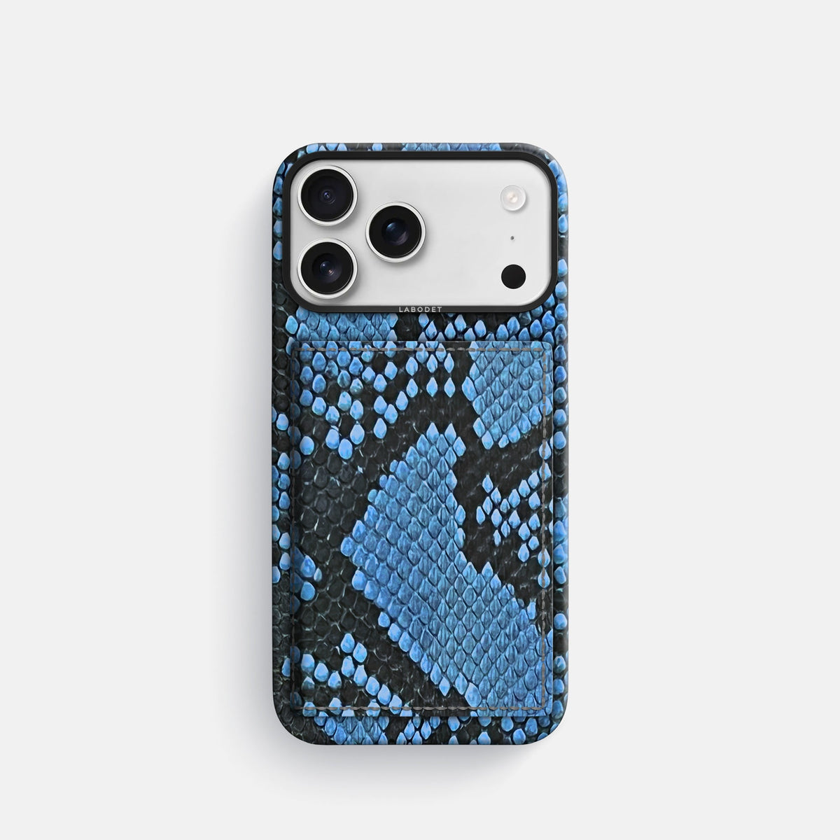 Bi-Fold Case For iPhone 18 Pro In Deluxe Python -1 | Blue-Jeans-Black