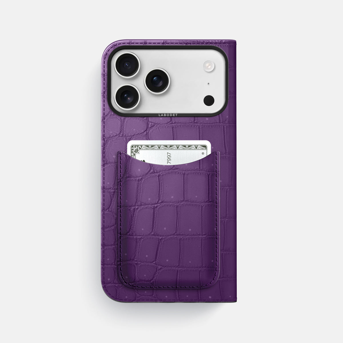 Folio Case with Card For iPhone 17 Pro Max In Porosus Crocodile -3 | Purple-Black