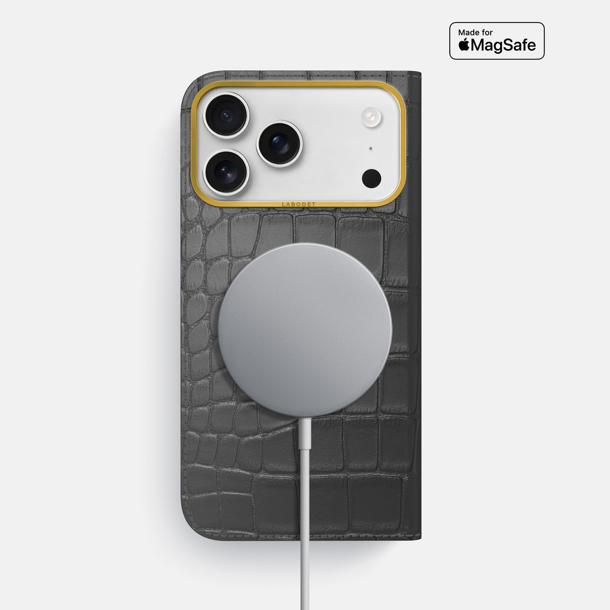 Folio Case For iPhone 17 Pro Max In Alligator -3 | Grey-Gold