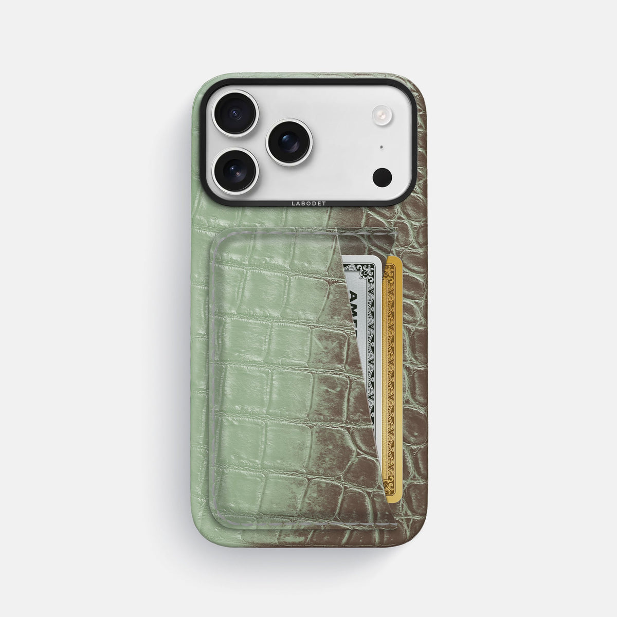 Double Card Case For iPhone 18 Pro Max In Himalayan Crocodile -1 | Pistachio-Black