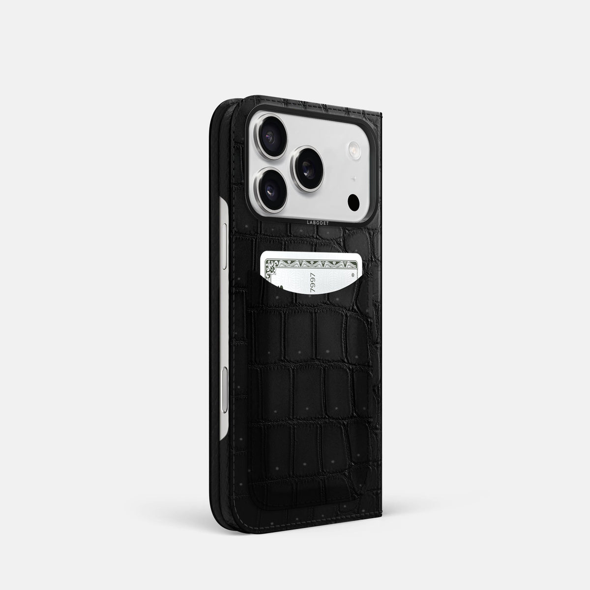 Folio Case with Card For iPhone 18 Pro In Porosus Crocodile -1 | Black-Black