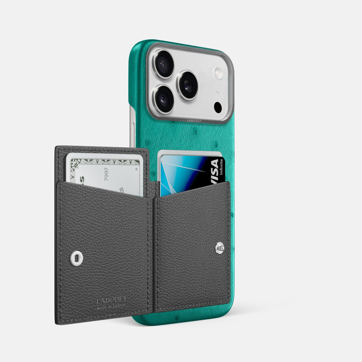 Bi-Fold Case For iPhone 18 Pro Max In Ostrich -2 | Turquoise-Steel