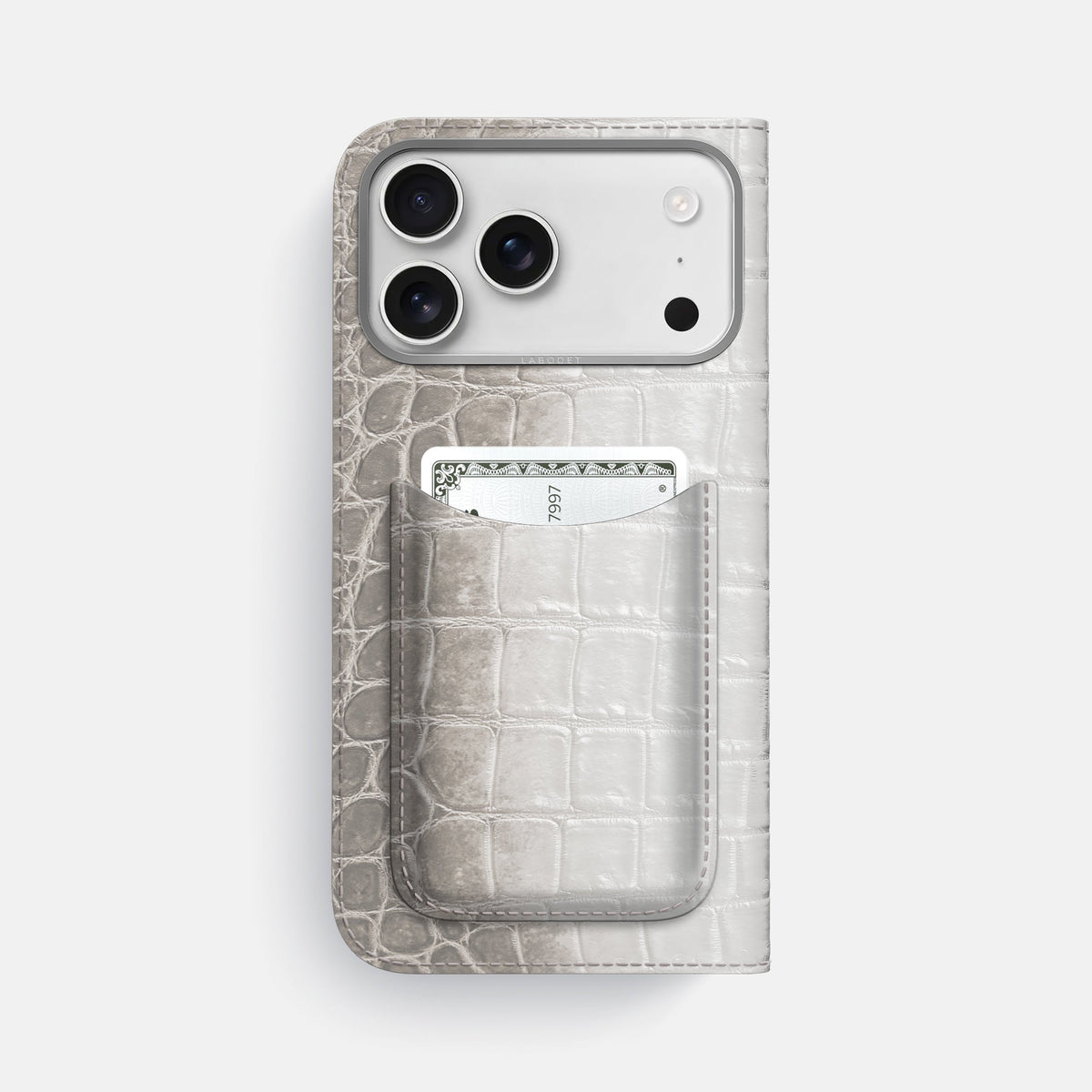 Folio Case with Card For iPhone 18 Pro Max In Himalayan Crocodile -3 | Grey-Steel