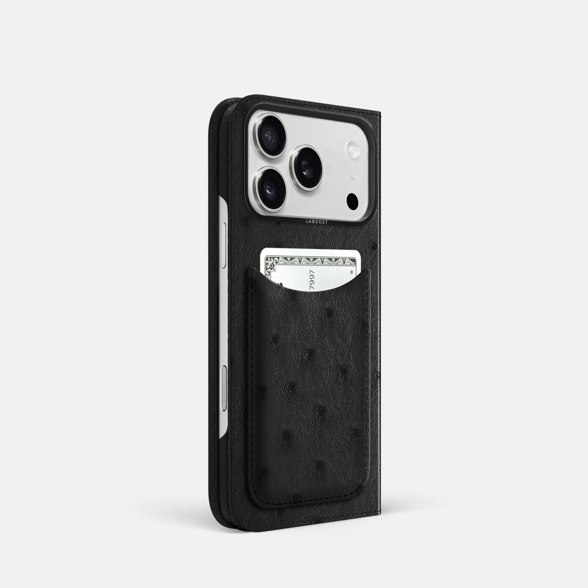 Folio Case with Card For iPhone 17 Pro In Ostrich -1 | Black-Black