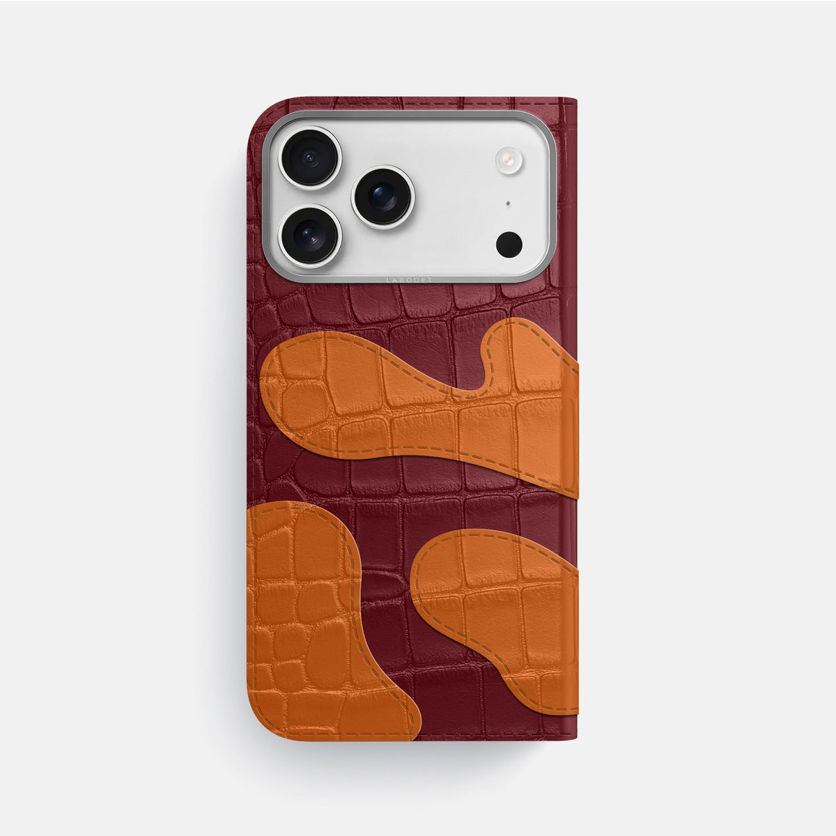 Camouflage Folio For iPhone 18 Pro Max In Alligator -3 | Burgundy-Steel