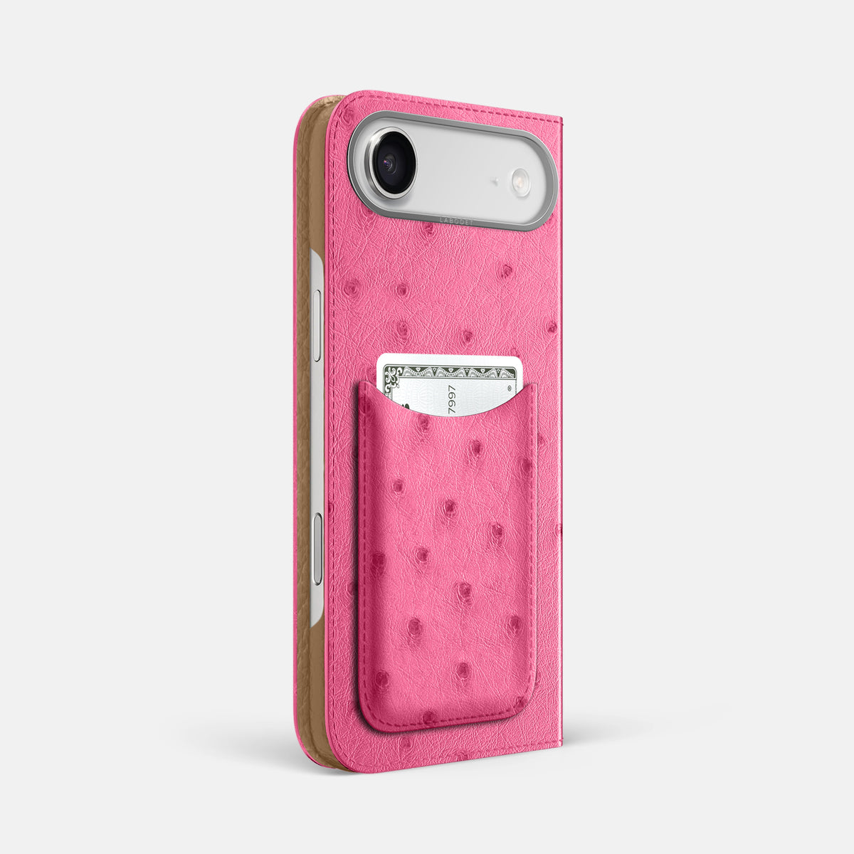 Folio Case with Card For iPhone 17 Air In Ostrich -1 | Pink-Steel