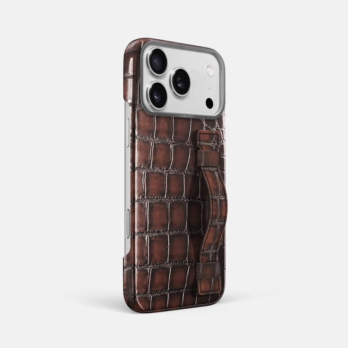 Handle Case For iPhone 18 Pro Max In Patina Alligator -2 | Havana-Brown-Steel