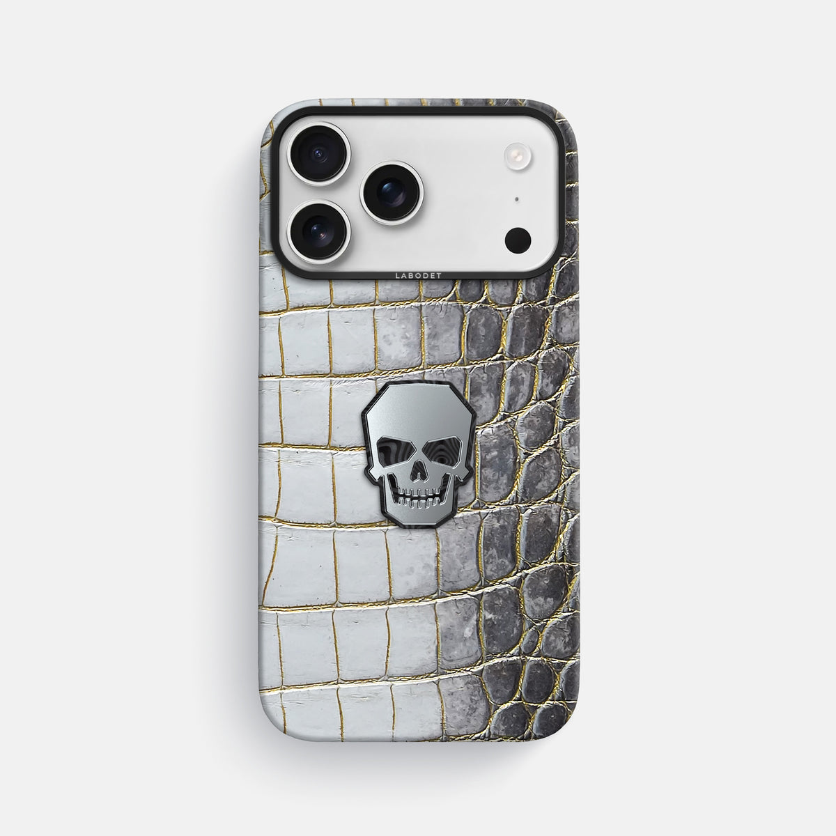 Classic Case With Titanium Skull For iPhone 17 Pro Max In Himalayan Crocodile -1 | Gold-Black