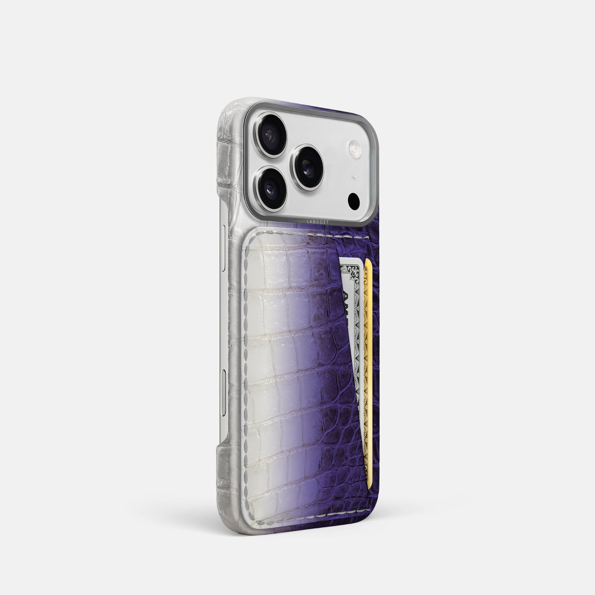 Double Card Case For iPhone 17 Pro In Himalayan Crocodile -2 | Purple-Steel