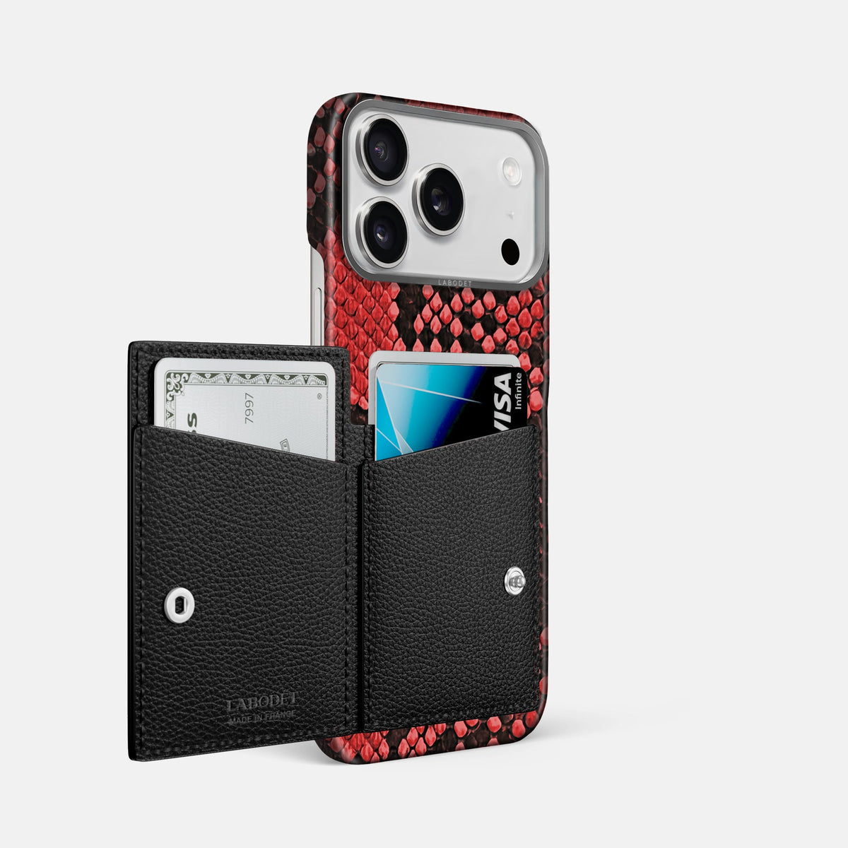 Bi-Fold Case For iPhone 18 Pro Max In Deluxe Python -2 | Red-Steel