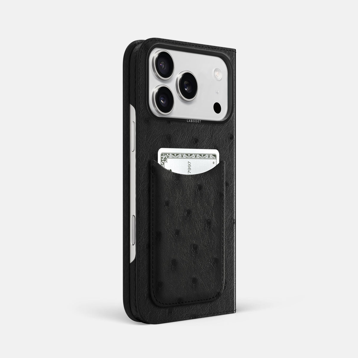 Folio Case with Card For iPhone 18 Pro Max In Ostrich -1 | Black-Black