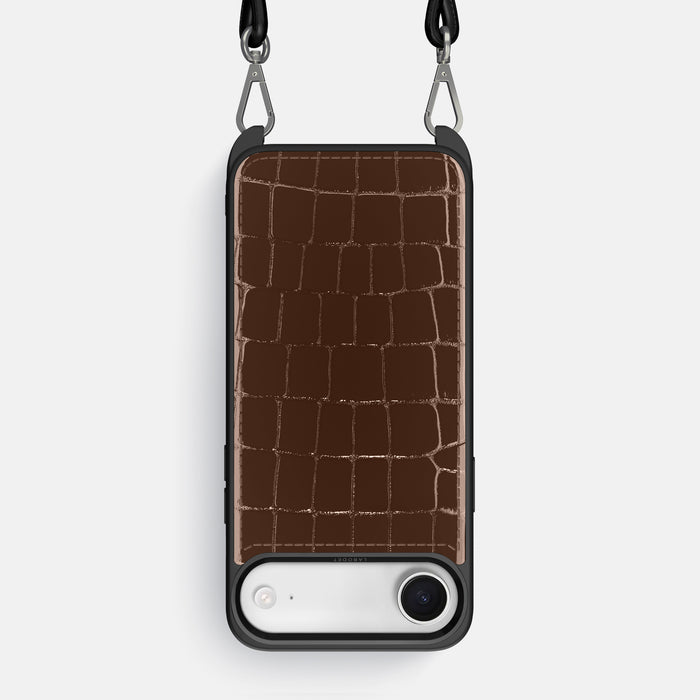 Crossbody Sport Case For iPhone 17 Air In Shiny Alligator -1 | Brown