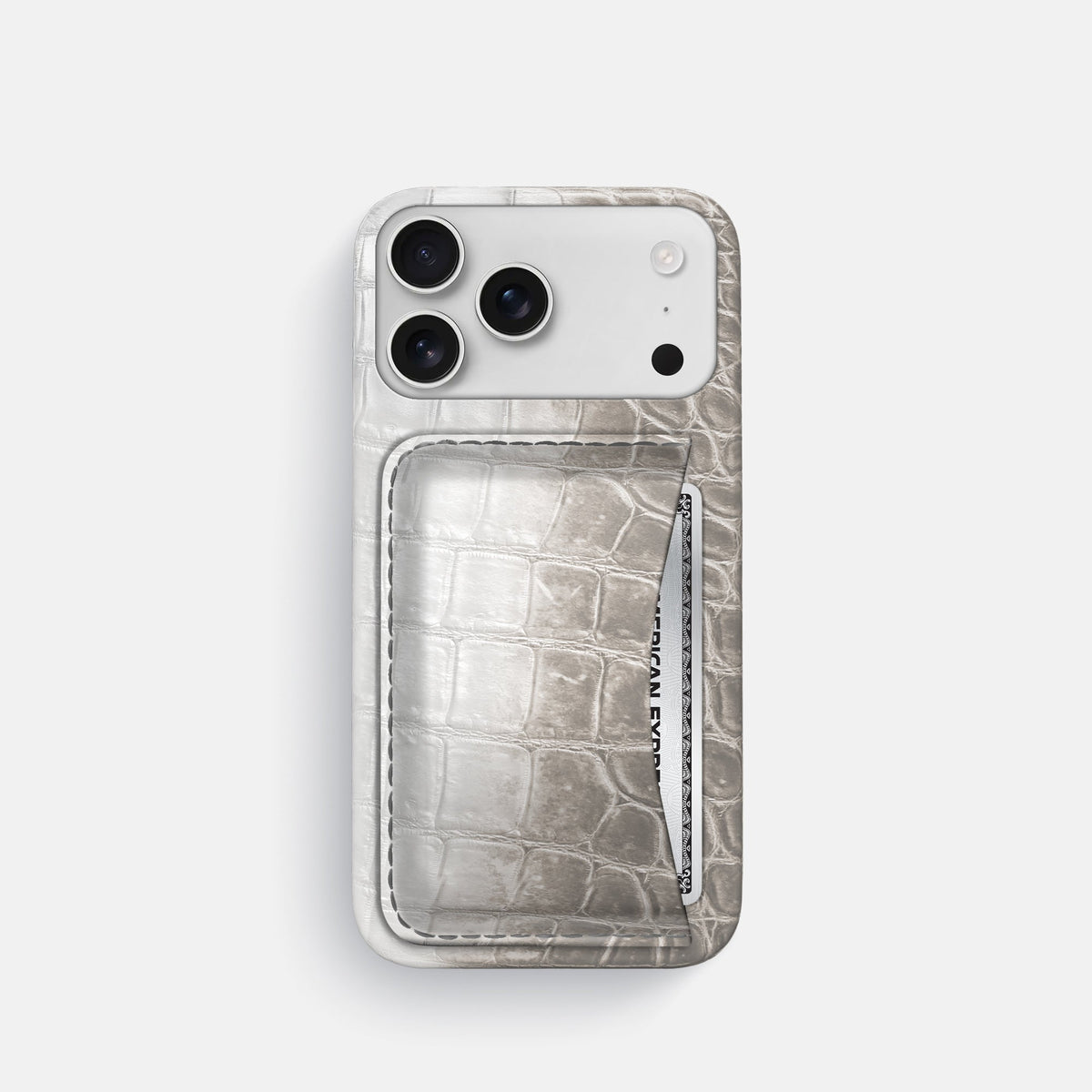 Slim Card Case For iPhone 18 Pro In Himalayan Crocodile -1 | Grey