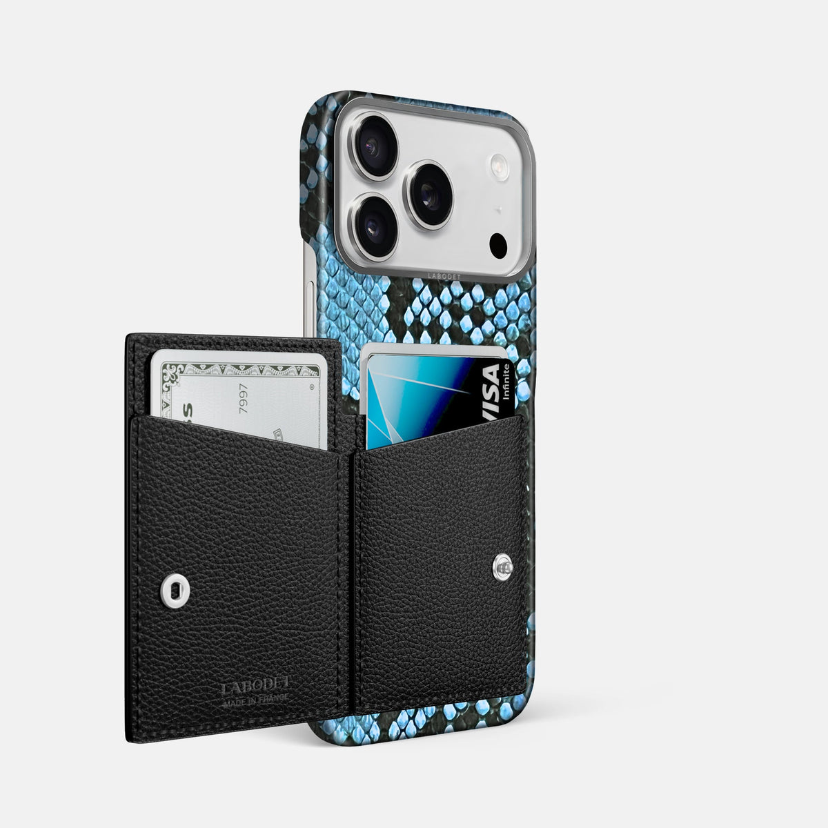 Bi-Fold Case For iPhone 18 Pro Max In Deluxe Python -2 | Pacific-Blue-Steel