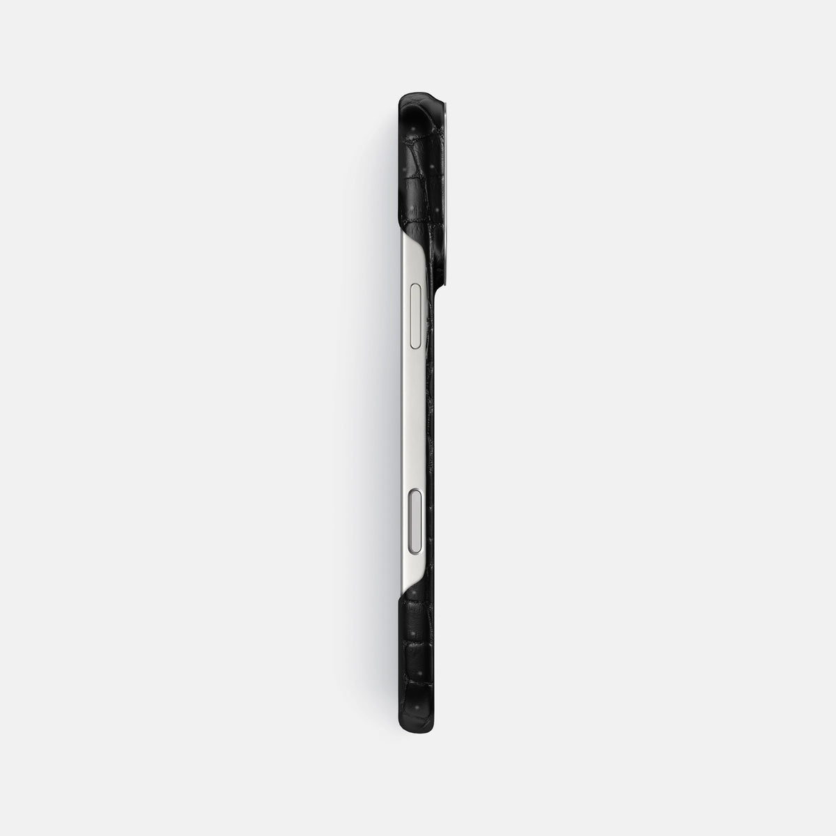 Classic Case For iPhone 17 Pro Max In Porosus Crocodile -3 | Black-Steel