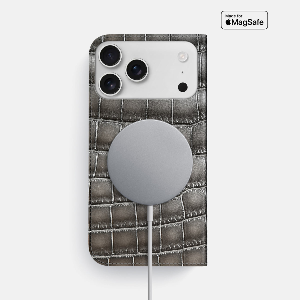 Folio Slim Case For iPhone 18 Pro Max In Patina Alligator -3 | Grey