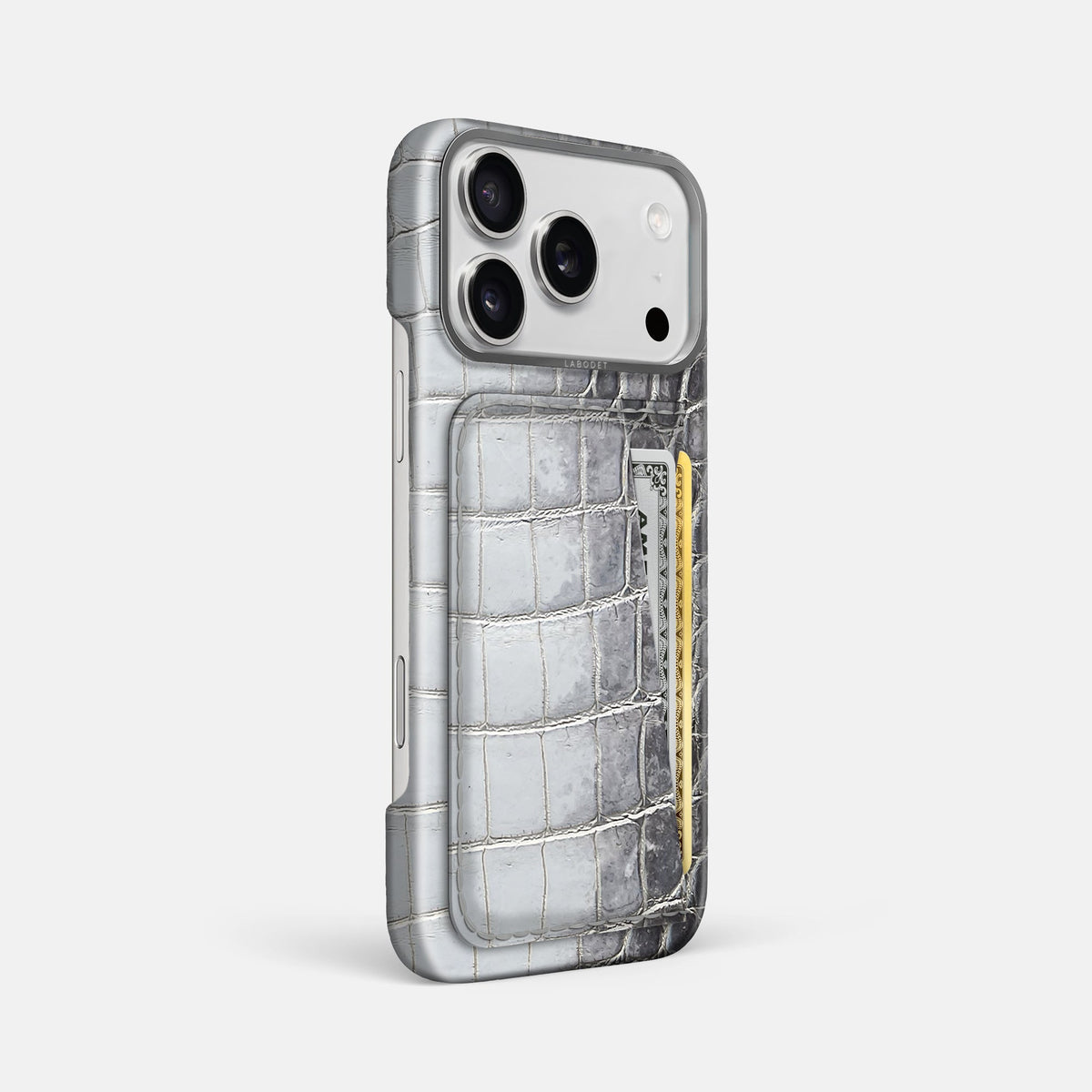 Double Card Case For iPhone 18 Pro Max In Himalayan Crocodile -2 | Silver-Steel