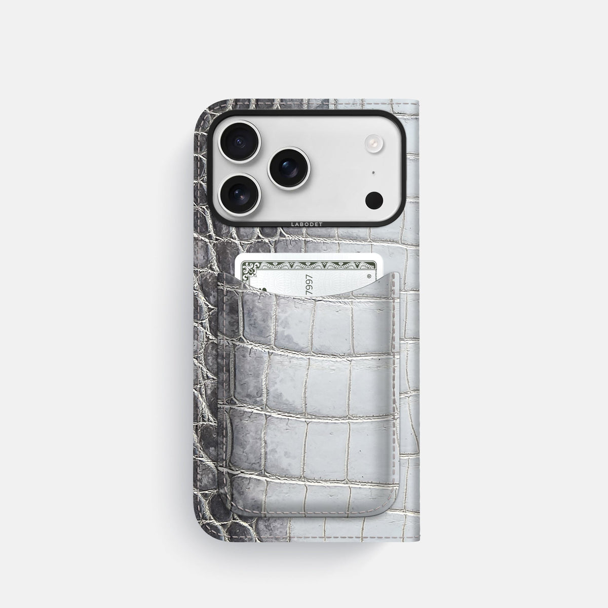 Folio Case with Card For iPhone 18 Pro In Himalayan Crocodile -3 | Silver-Black