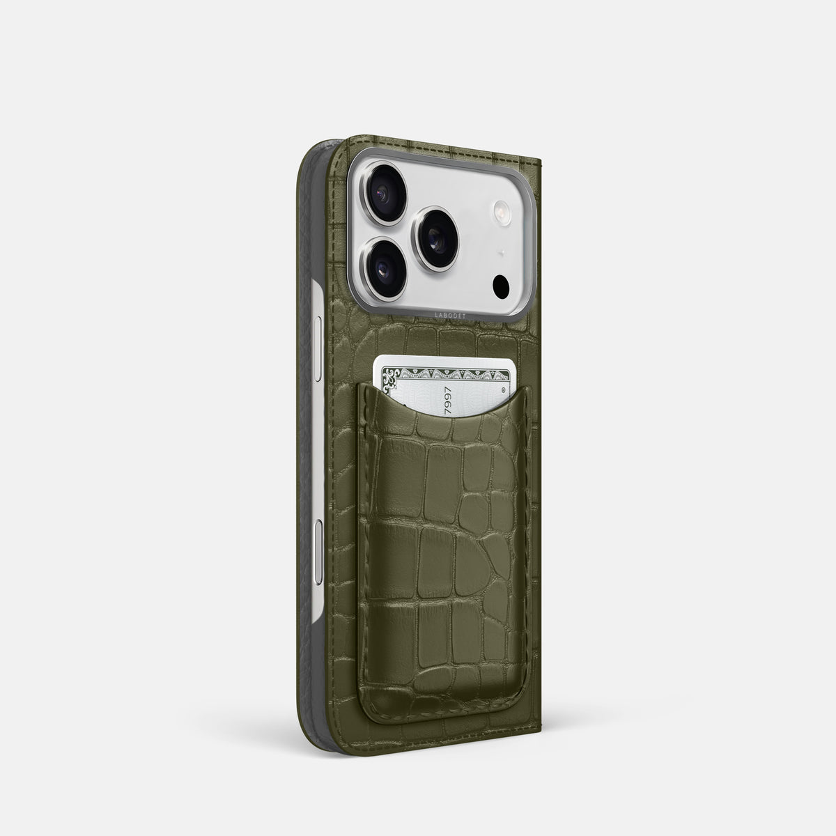 Folio Case with Card For iPhone 17 Pro In Alligator -1 | Kaki-Green-Steel