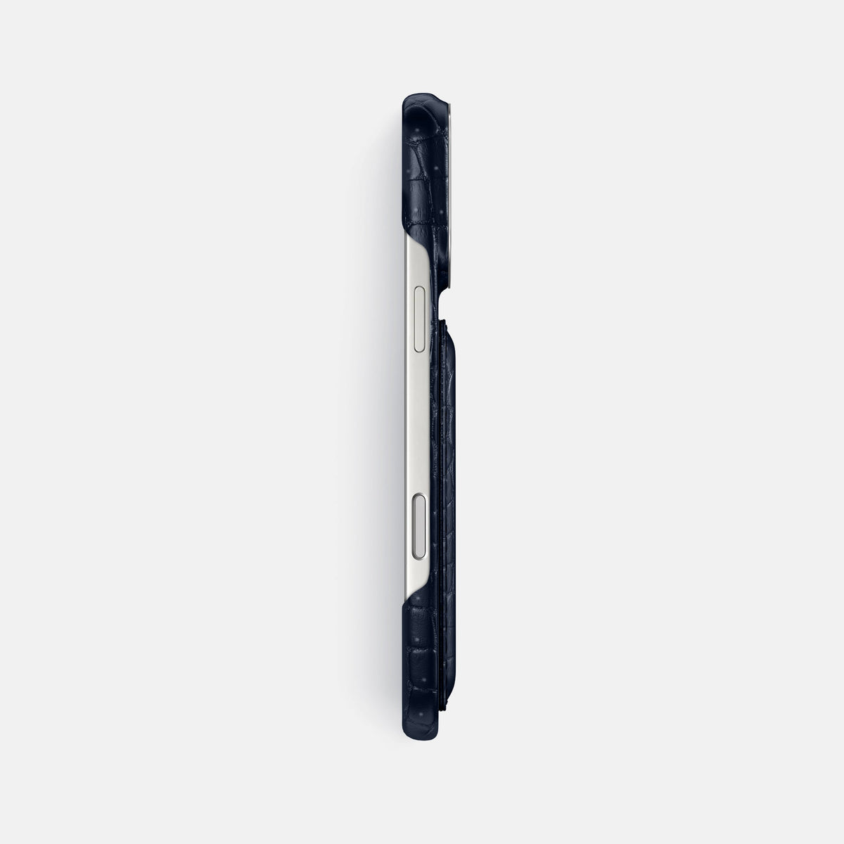 Double Card Case For iPhone 18 Pro Max In Porosus Crocodile -3 | Deep-Blue-Sea-Steel
